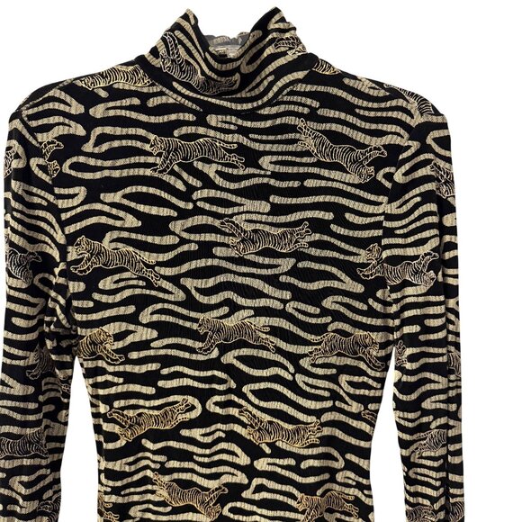 Joseph Ribkoff vintage Black & Gold Tiger Print Long Sleeve Turtleneck Dress Siz - Picture 8 of 12